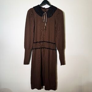 Udel New York - Knit Dress XS Brown / Black Crochet Collar - NWT